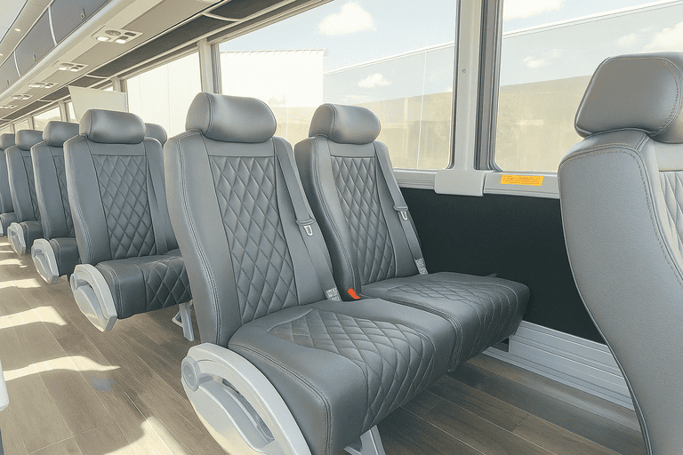 interior of Cambridge Minibus Company charter bus