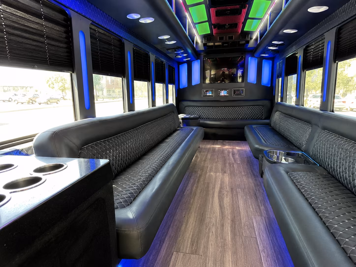 cambridge 15 passenger party bus inside