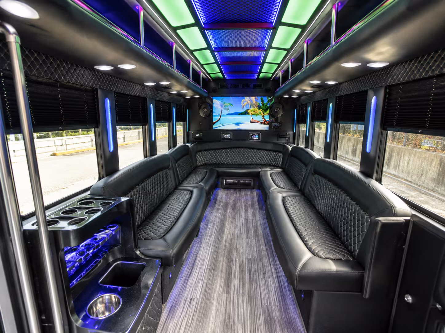 cambridge 18 passenger party bus inside