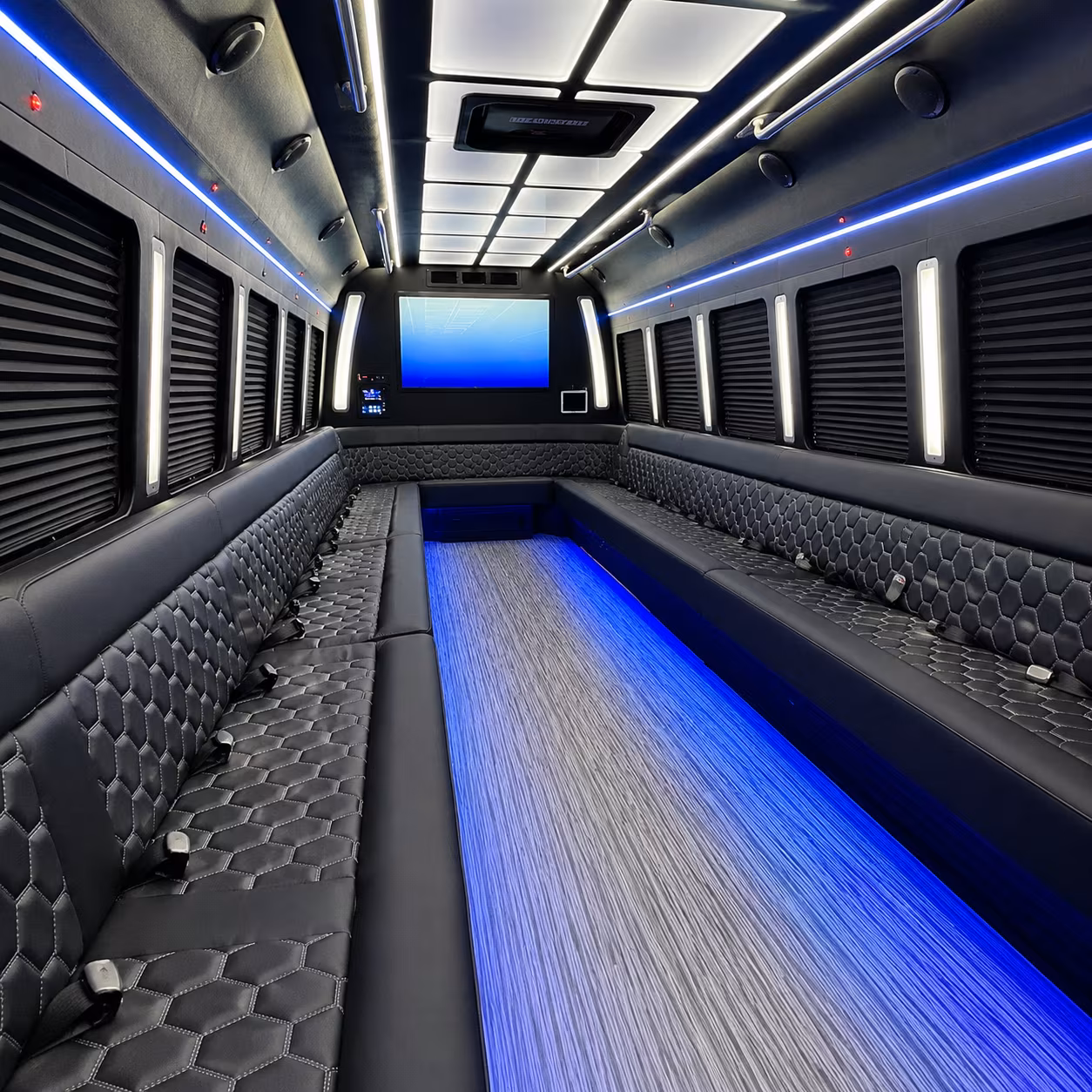 cambridge 50 passenger party bus inside